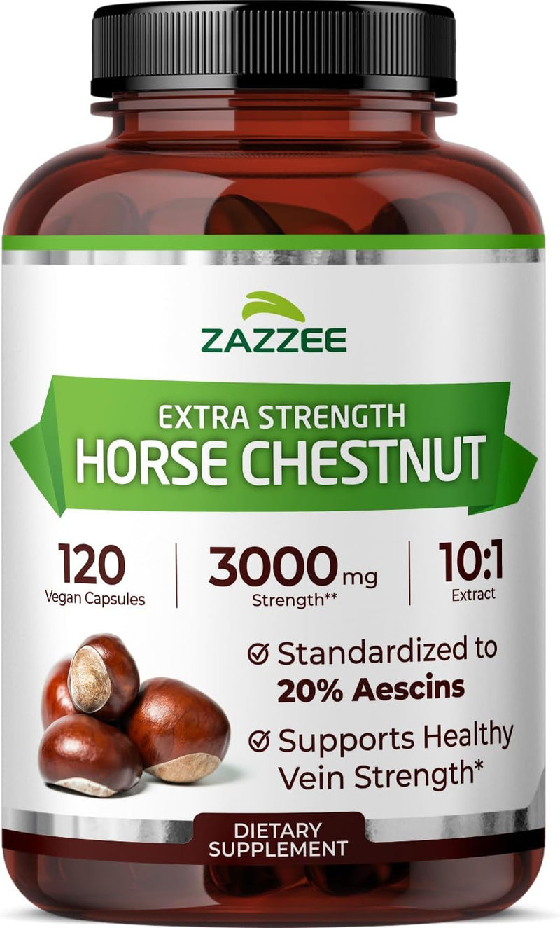 Zazzee Extra Strength Horse Chestnut 10:1 Extract, 20% Aescins, Vegan