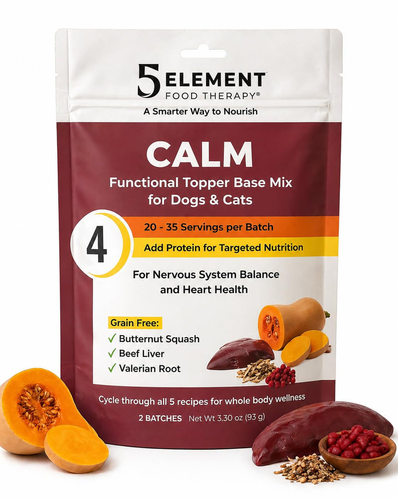 5 Element Food Therapy Calm Functional Topper Base Mix for Dogs & Cats - Butternut Squash, Beef Liver & Valerian Root - Nervous System & Heart Health Support - Grain Free 3.3 oz