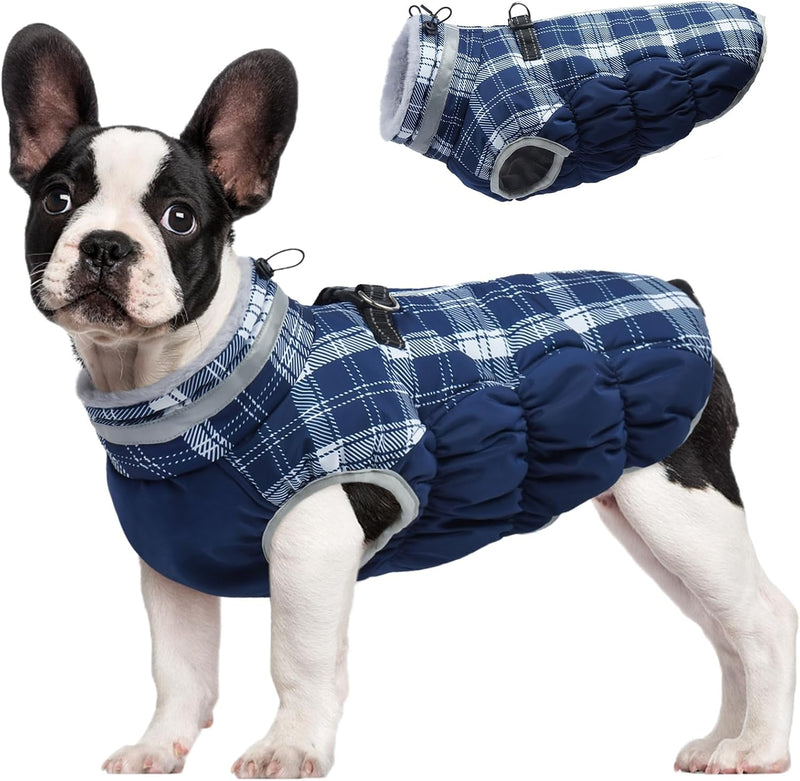 FUAMEY Dog Cold Weather Coats Reflective Dog Warm Jacket with Harness