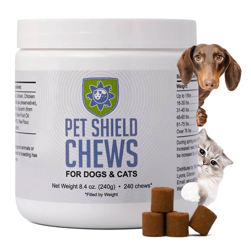 BioPower Pet Shield Chews - Natural Flea & Tick Prevention for Dogs & Cats - Chemical-Free Chewable Supplement, Brewer’s Yeast & Garlic Formula - 240 Soft Chews
