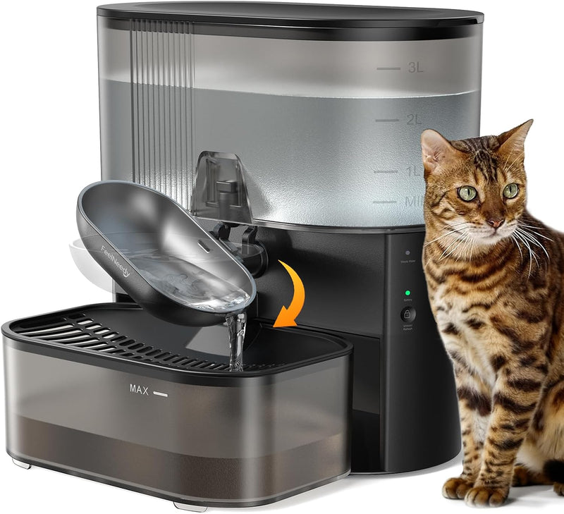 Wireless Cat Water Fountain No Filters, Wastewater Separation, FEELNEEDY Stainless Steel Bowl, 3.5L Pet Water Fountain f