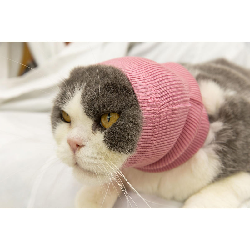 FDANDADE Neck Cowl for Cat, Cat Neck Scarf for Cats Anxiety Relief – Noise Canceling for Fireworks, Thunderstorms, Pet Grooming & Force Drying(Pink S)