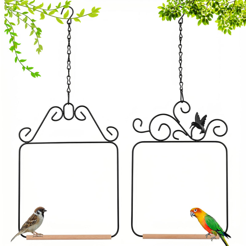 Two piece Metal Bird Swing with crossbars and Hanging Chains - Suitable for Outdoor Bird habitats in Gardens, terraces, lawns, and Tree Trunks - Load-Bearing, Easy to Hang, Black