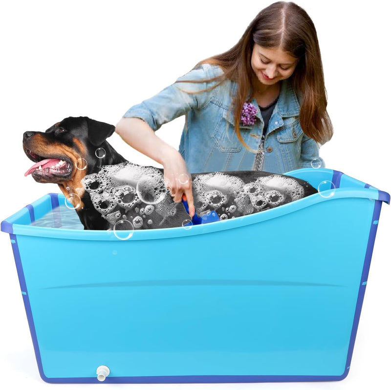 YUEPET Dog Bathtub for Large Dogs, 49 Gallon Foldable Bath Tub, Blue