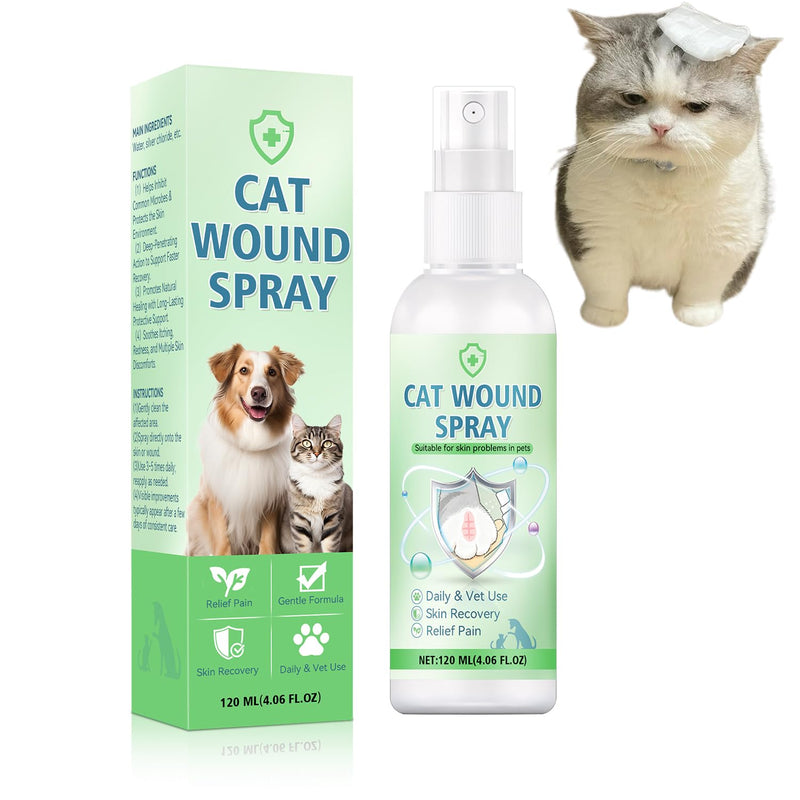 Nozerix Cat Wound Spray, Wound Care for Cats, Pet Wound Care Formula for Scratching Irritation Bites Burns Redness, Supports Skin Comfort and Recovery for Kittens, Adult Cats, Pets, 120ml