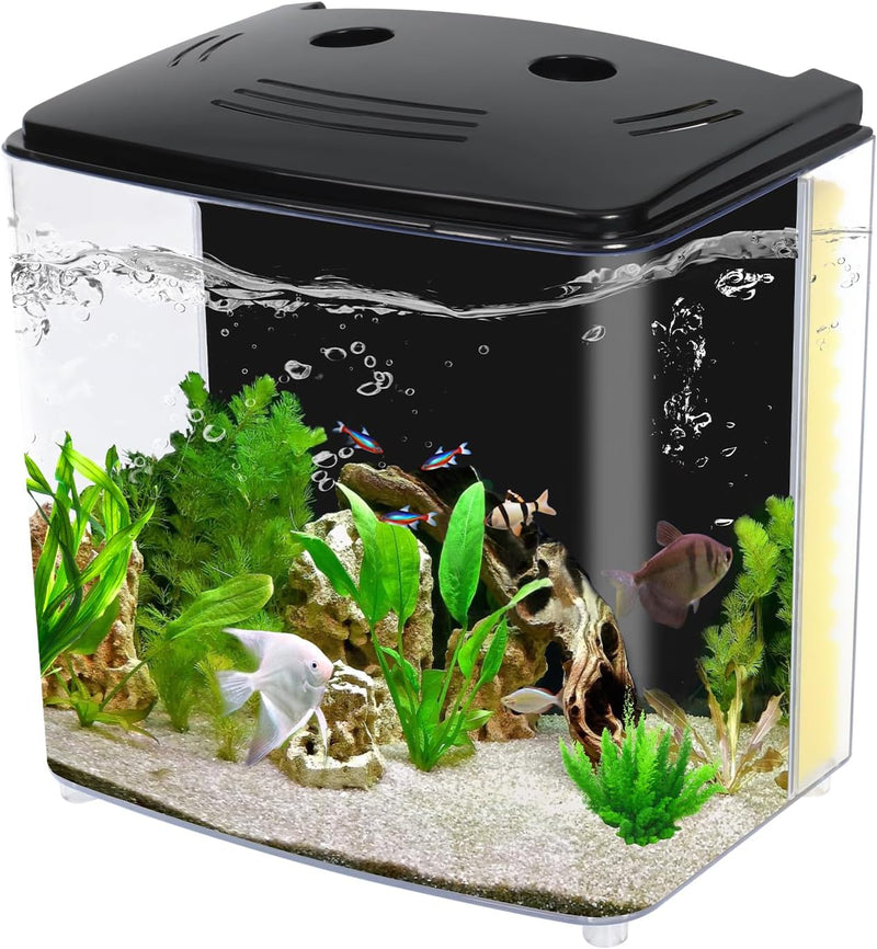 AQUANEAT Fish Tank, 1.2 Gallon Aquarium, Small Betta Fish Tank Starter Kit with LED Light and Water Filter Pump, Rectang