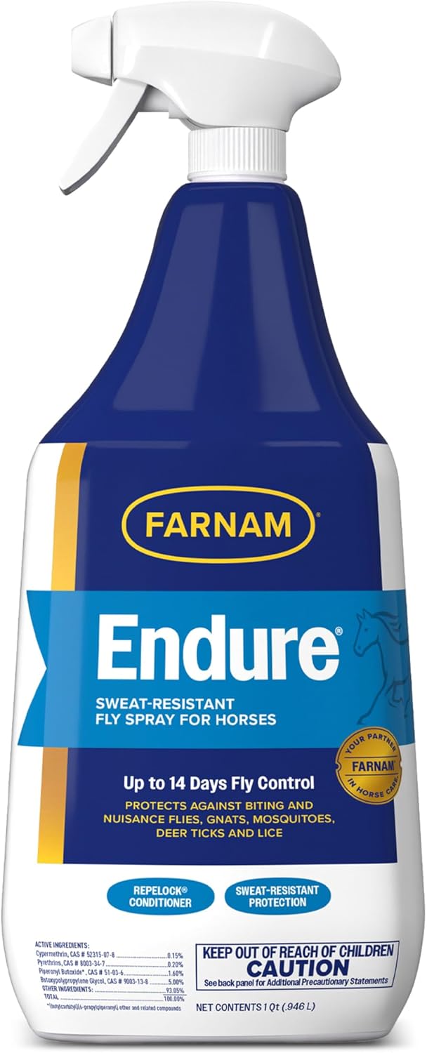 Farnam Endure Fly Spray for Horses, Long-Lasting Fly Repellent, 32 oz Spray