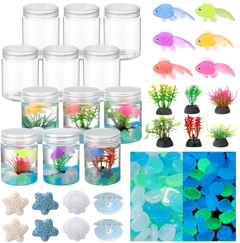 FoldTier 12 Sets Fishbowl Craft Kit with Plastic Fish Bowl Fake Goldfish
