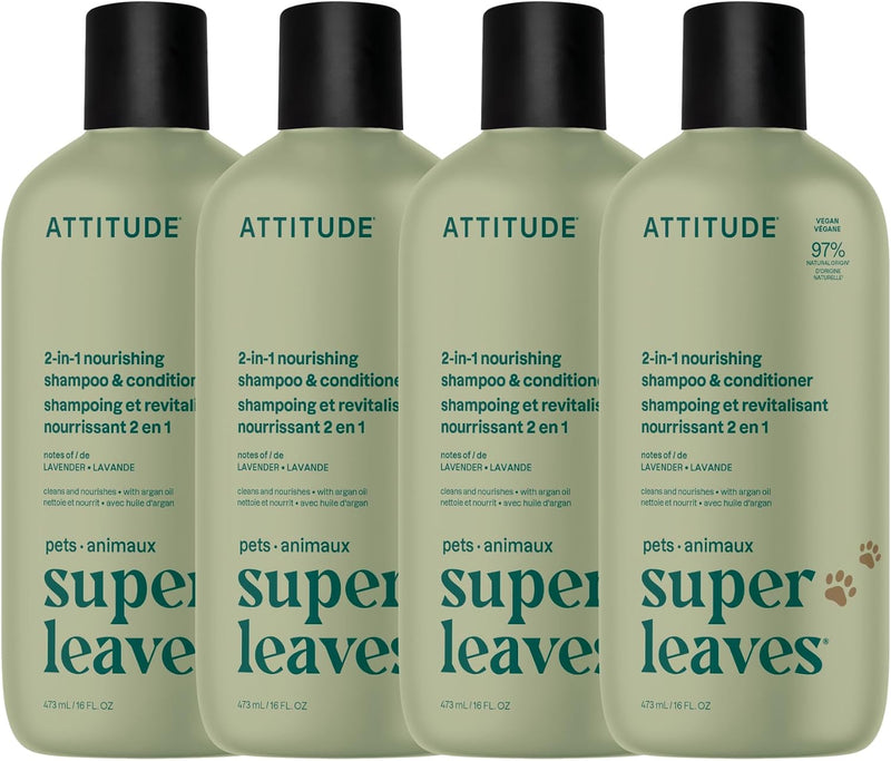 Attitude Natural 2 in 1 Nourishing Shampoo & Conditioner for Cat & Dog, Vegan and Cruelty-Free, Lavender & Argan Oil, 16