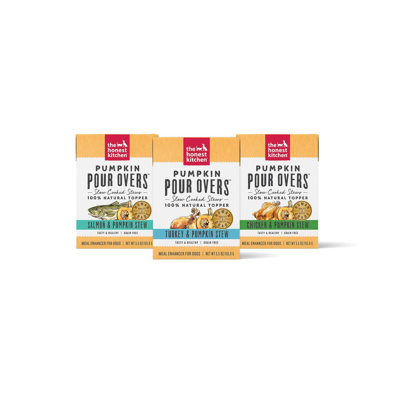 The Honest Kitchen Human Grade Pumpkin POUR OVERS Wet Toppers for Dogs (3 Pack), 5.5 oz - Variety