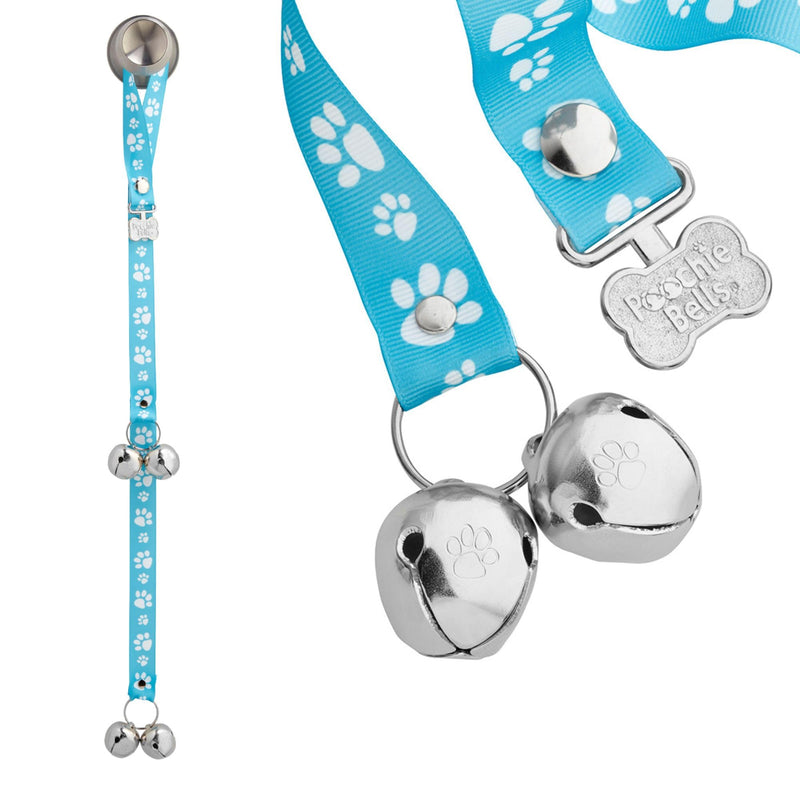 PoochieBells Dog Doorbell, Dog Potty Training Bells, Dog Safe USA-Made w/Perfect Sound,Dog Trainer Approved, Housetraining Made Easy & Quick, Sig Tracks Baby Blue