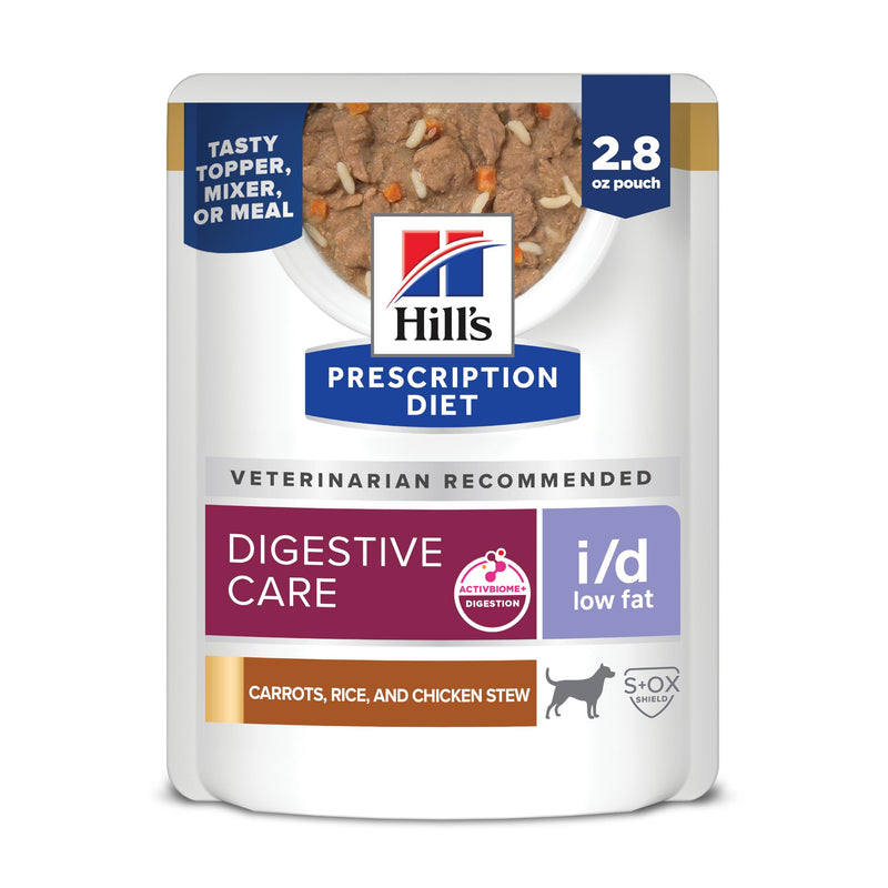 Hill's Prescription Diet i/d Low Fat Wet Dog Food, Chicken, Carrot, & Rice Stew, 2.8 oz. Pouches, 24-Pack