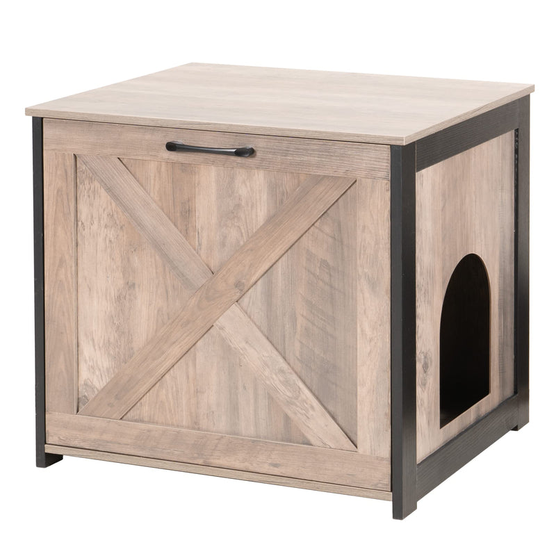 Dwanton Cat Litter Box Furniture Hidden, Cat Litter Box Enclosure, Reversible Entrance Can Be on Left or Right Side, Indoor Cabinet, Wooden Washroom, End Table, Nightstand, Greige, 23.6