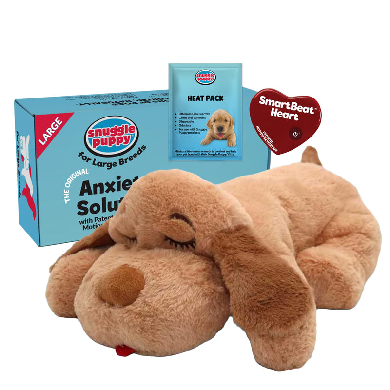 Snuggle Puppy Heartbeat Puppy Toy for Large Breeds, Plush Dog Toy with Real-Feel Pulse and Heat Pack for Crate Time, First Nights, and Rest - Biscuit