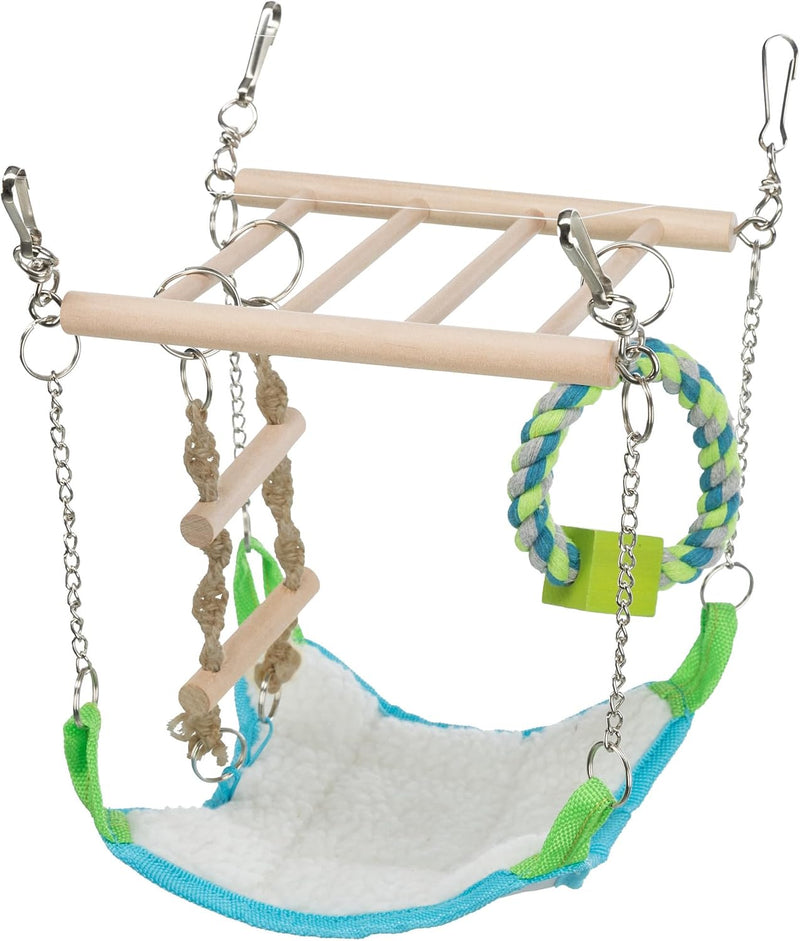 Trixie Small Animal Suspension Bridge, Hanging Cage Accessory with Hammock and Climbing Toys - Ladder and Ring, Ideal fo