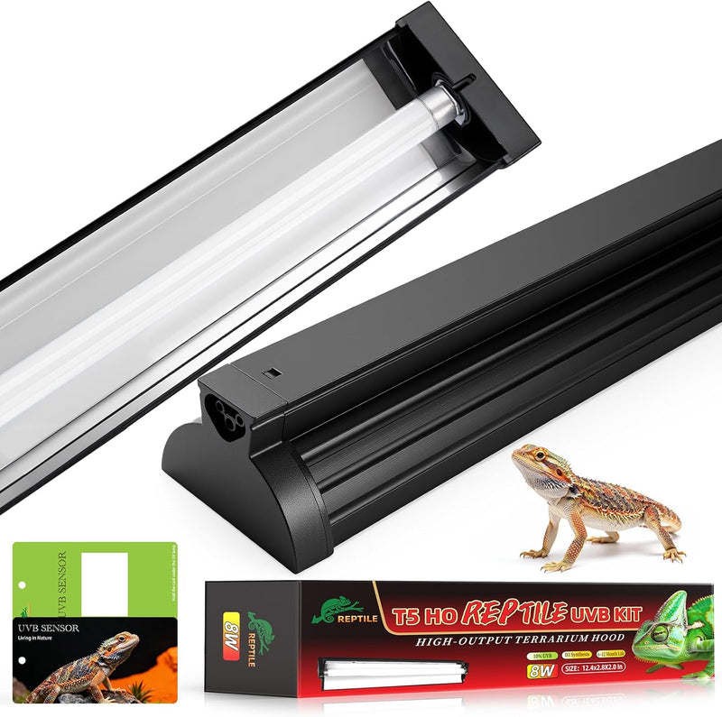 UVB Light for Reptile 8W, T5 UVB Reptile Light Fixture HO Combo Kit with Test Sensor Cards, 12