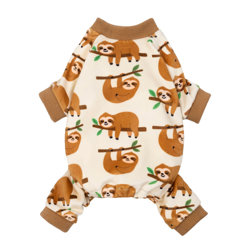 Fitwarm Sloth Dog Fleece Pajamas, Soft Winter Clothes for Small Dogs Boy Girl, Funny Pet Outfit, Brown, Cream, Small