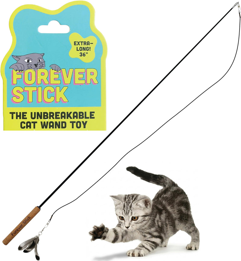 Forever Stick - Unbreakable Cat Wand Toy | Solid 1-Piece Fiberglass Rod - Bends, Doesn’t Break | 3-Year Warranty | 36 Inch Cat Fishing Pole Toy with Spinning Feather Toy | 2-in-1 String Toy and Teaser