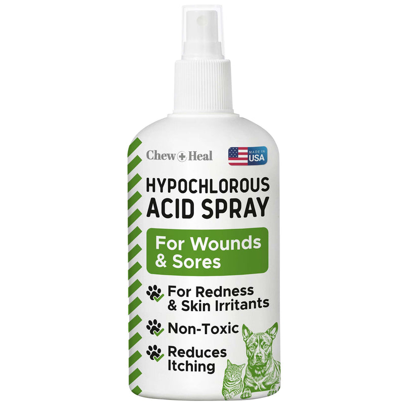 Chew + Heal Labs Hypochlorous Acid Spray for Dogs – Dog Wound Spray for Cuts, Burns, Sores, Abrasions, and More – Non Toxic and Chemical Free HOCI Wound Care – Made in The USA, 4 oz