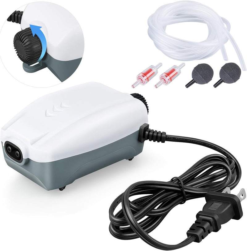 HITOP Dual Outlet Aquarium Electric Air Pump, Whisper Adjustable Fish Tank Aerator, Quiet Oxygen Pump with Accessories f