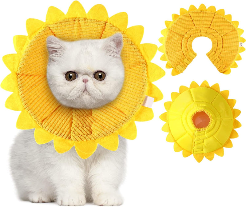 Sunflower Cat Recovery Cone Collar Soft Adjustable Elizabethan Cone