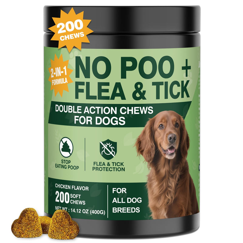 NEXZL 200 Chews Flea and Tick Prevention Chews-No Poo Chew for Dogs-2 in 1 Control Coprophagia & Flea Tick Supplement-Natural Soft Treats Deterrent Eat Poop with Digestive Enzymes Probiotics-Chicken