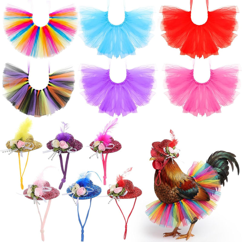Shinylin 12 Pcs Chicken Clothes, Tutu Skirts and Hats, Classic