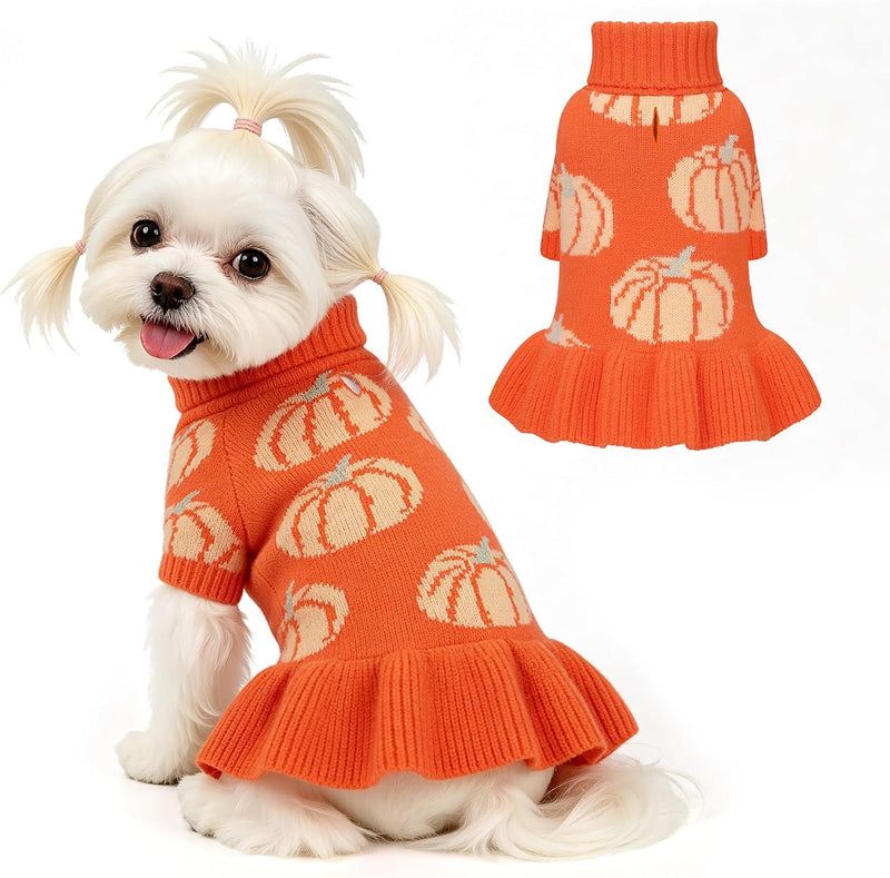 YUDODO Bowknot Dog Sweater Dress for Small Dogs Girl, Stretchy Pet Clothes