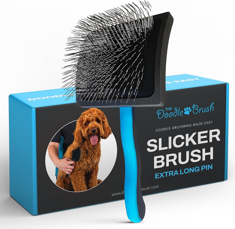 The Doodle Brush Slicker Brush Dog Poodle Brush Detangler, Extra Long Pin