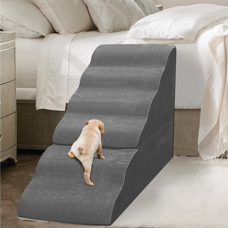 MALOROY Dog Stairs for High Beds 30-36 inches Tall, 6-Step Dog Steps for Bed 32-36 inches for Small Large Dogs, Doggie Ramp for Bed, 30D Foam Pet Stairs for Old Dogs/Cats, Free-Installation, Grey