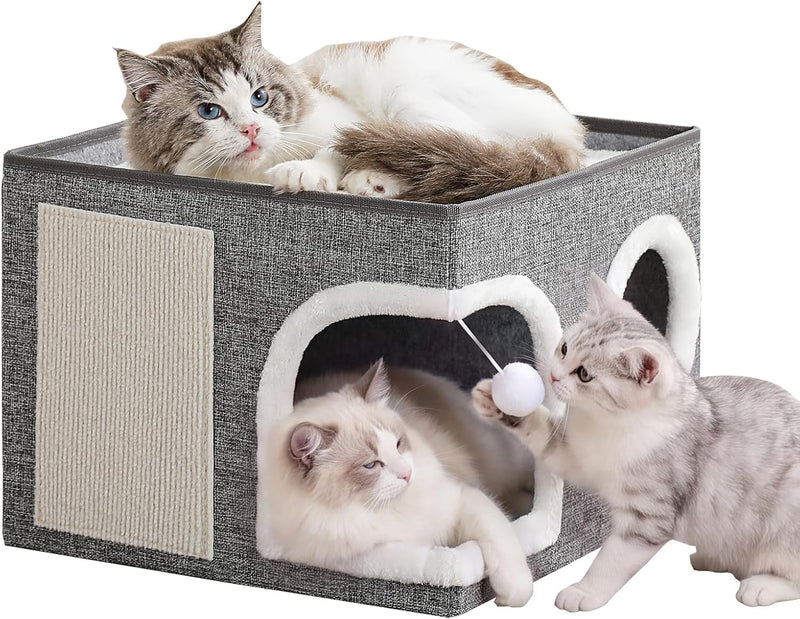Cat Beds for Indoor Cats, Large Kitten Bed with Scratch Pad