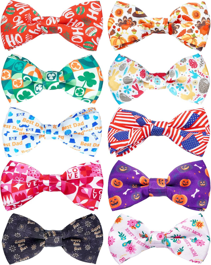 PET SHOW 10 Pack Holiday Large Dog Bowties Sliding on Collar