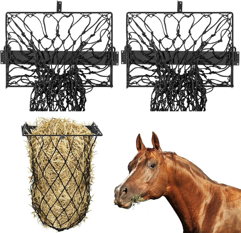 Yaocom 2 Set Wall Mount Hay Feeder for Horse Goats Hay Rack with Net