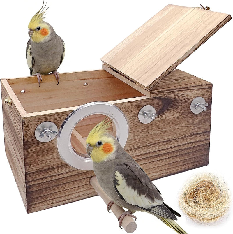 kathson Parakeet Nesting Box,Wooden Cockatiel Breeding Mating Boxes,Parrots Nest House Hut for Cage,Bird Nesting Box for