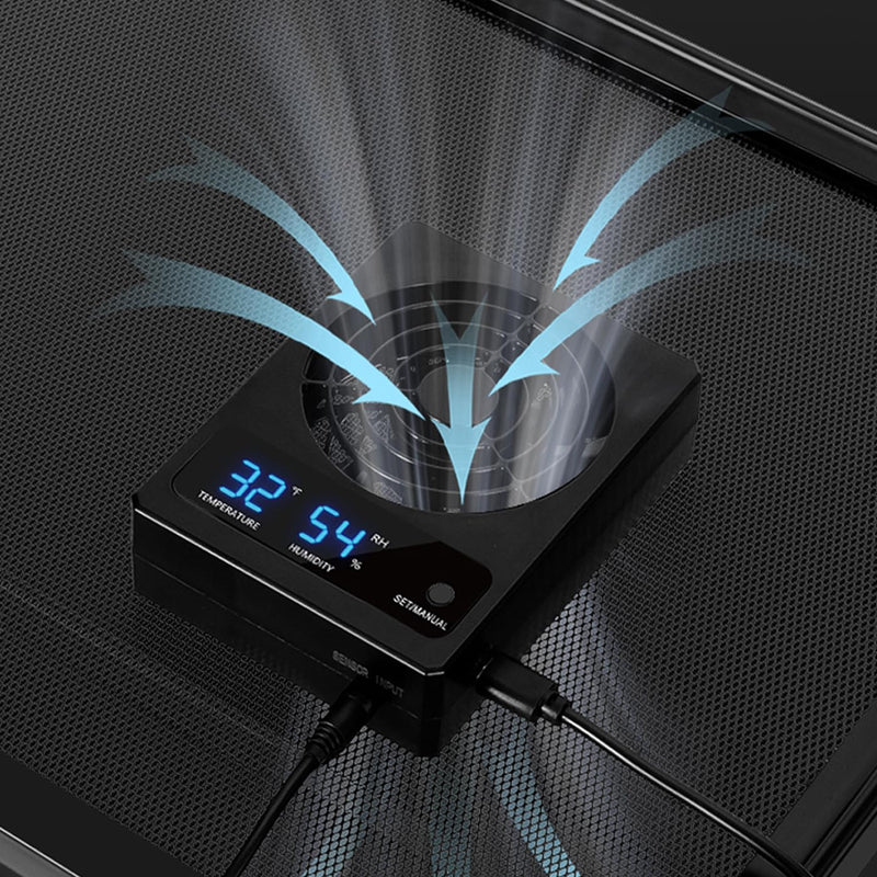 Reptile Terrarium Thermometer Hygrometer with Dehumidifier Ventilation Fan for Pet Rearing Box Reptile Tank LED Digital