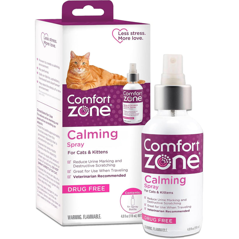 Comfort Zone Cat Calming Pheromone Spray: Value Size (4 oz); Proven to Reduce Destructive Scratching, Urine Marking, and Stress
