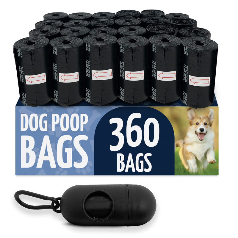 Reli. Dog Poop Bags w/Holder (360 Pack - 24 Rolls) | Leash Clip Dispenser | 9x13