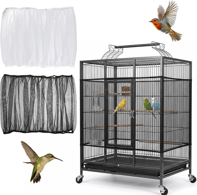 2 Pcs Bird Cage Cover Bird Cage Seed Catcher Soft Airy Nylon Mesh
