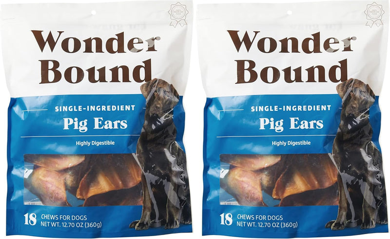 Brand - Wonder Bound Whole Pig Ears, Ingredient, Highly Digestible, Dog Treats for Puppy and Large/Medium Dogs, Pork, 12