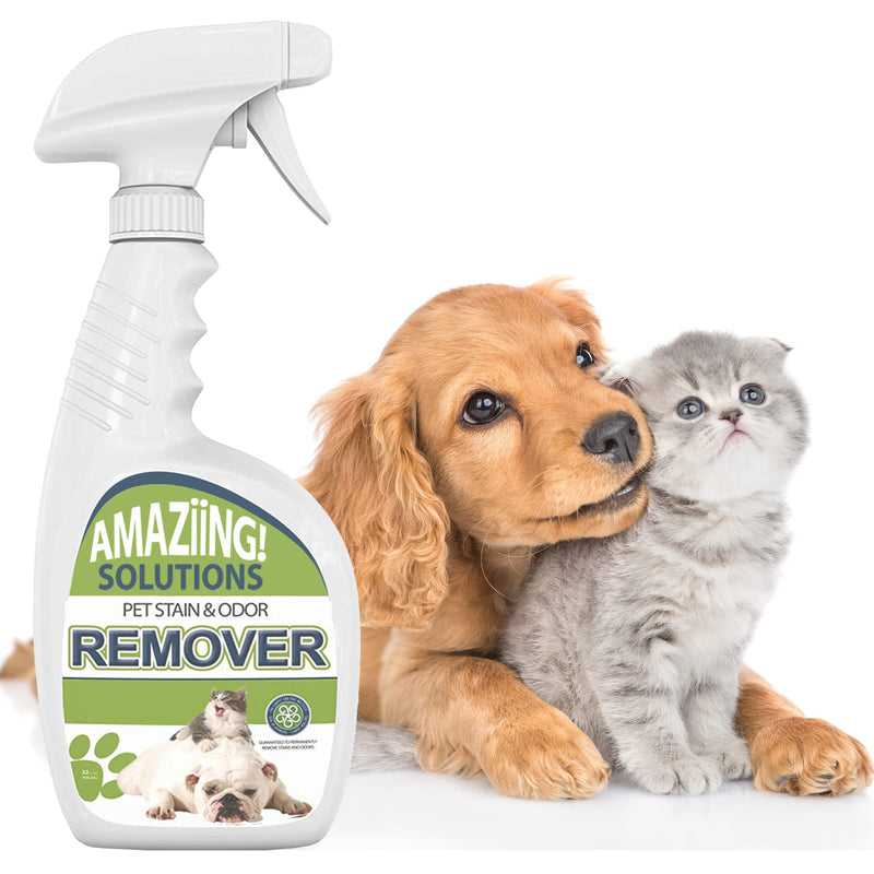 Amaziing Solutions Pet Stain and Odor Remover - Enzyme Cleaner, Pet Urine Odor Eliminator Spray - Floor & Carpet Cleaner Spray, Pet Deodorizers For Home, Fabric Spray W/Fresh, Clean Scent, 32oz Spray