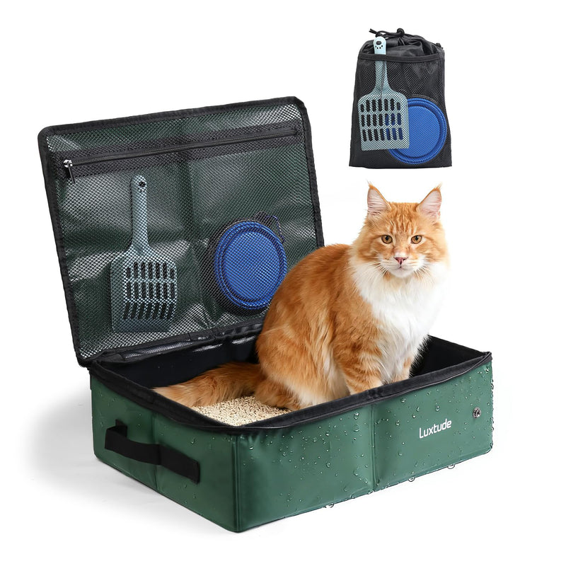 Luxtude Travel Litter Box for Cats, Comes with a Hard Non-Stick Bottom, Odor-Free and Leakproof Materials, Portable Design for Moving, Road Trips and Hotel Rooms, Easy to Clean