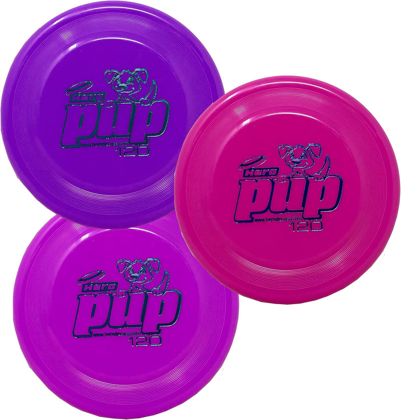 Hero Disc USA Hero Pup 120 Mini Dog Disc, Outdoor Dog Toy and Mini Disc, Small Dog Flying Disc Pack of 3 (Colors Will Va