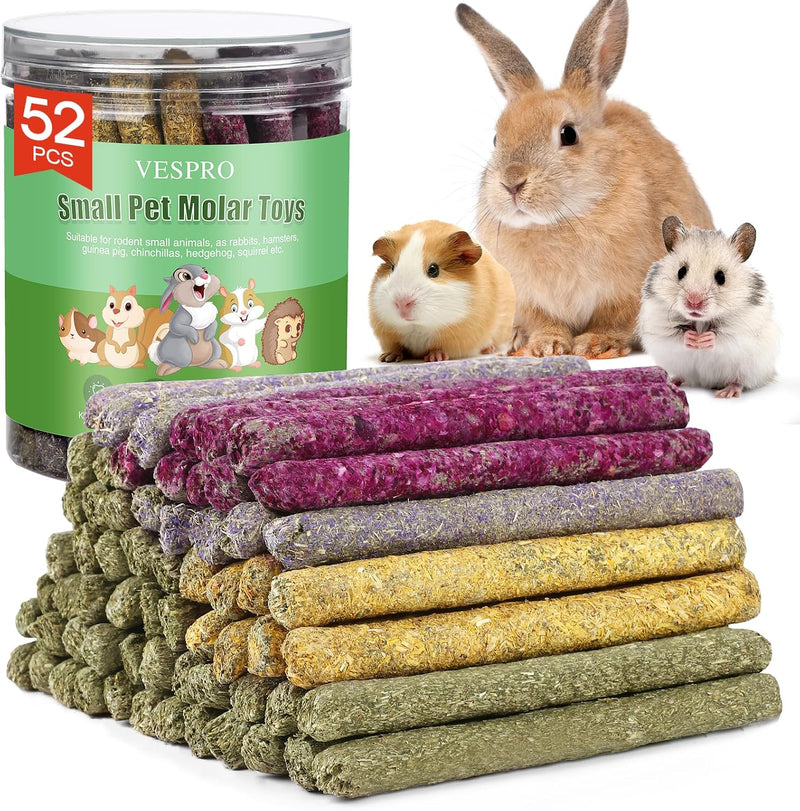 52Pcs Rabbit Chew Sticks, Guinea Pig Toys, Natural Timothy Teeth Stick