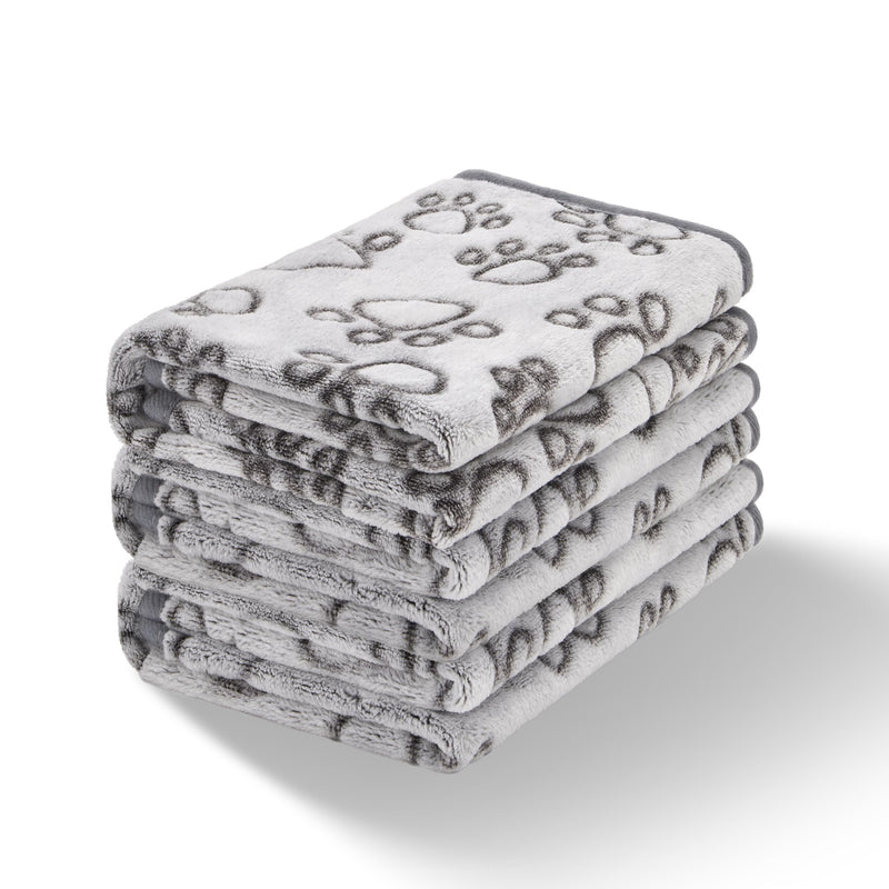 Stuffed 3 Pcs Soft Dog Blankets for Small Dogs Newborn, Washable Puppy Blanket for Cat Kitten Essentials, 24 * 16 Inches, Grey Cute Paw Print
