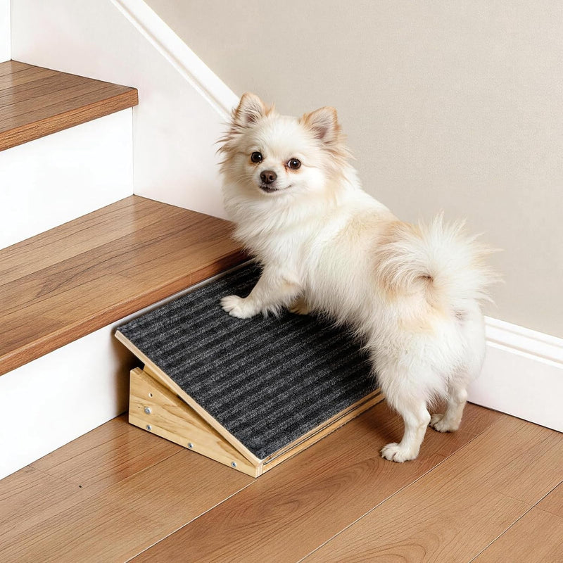 Adjustable Dog Ramp for Stairs with 3 Heights, Anti-Slip Small Dog Ramp for Indoor & Outdoor, Solid Wood Pet Steps for S