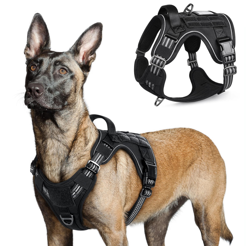 rabbitgoo Tactical Dog Harness for Large Dogs, No Pull Military Service Vest with Handle & Molle, Easy Control for Training Walking, Adjustable Reflective Straps, Black, L