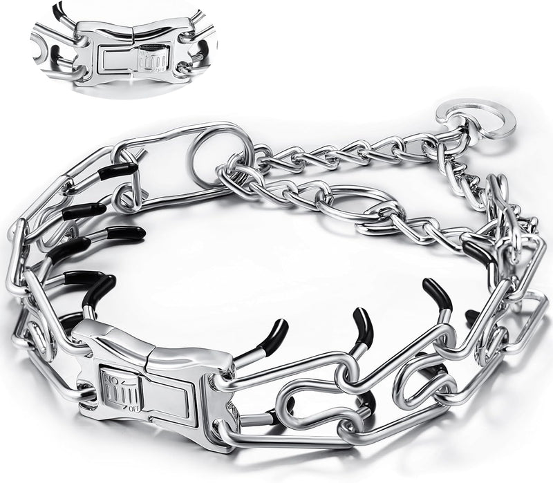 MOZETO Dog Collar, Adjustable Quick Release Stainless Steel Dog Training Collar with Metal Buckle for Medium/Large Dogs