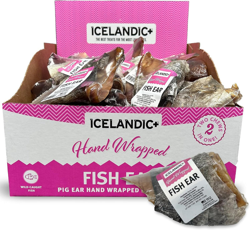 Icelandic+ Fish Ear, Pig Ear Wrapped in Cod Skin Dog Treats, 30-Pack