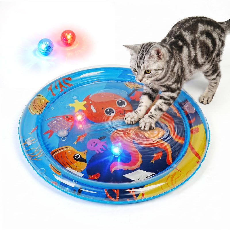 Toptakeit Cat Water Sensory Play Mat with 2 Fun Balls, Thickened Cat Water Bed Toy for Cats Dogs Kittens Puppies Pets