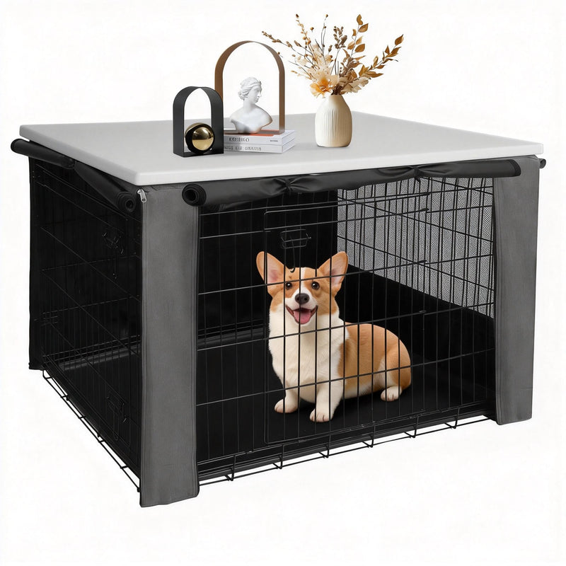 Rockever Dog Crate Cover with Tabletop for 36 Inch Dog Cage, Heavy Duty Dog Kennel Cover, Waterproof UV-Resistant Polyester Pet Kennel Cover (Crate Not Include)